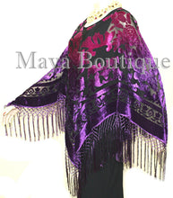 Purple Fuchsia Burnout Velvet Poncho Shawl Top Ombree Hand Dye Maya Matazaro