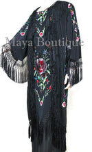 Dress Gown Silk Embroidered Flapper Style Black Multi Maya Matazaro L
