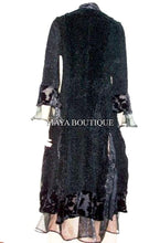 Stunning Dress Coat Crinkle Silk Velvet & Organza Ruffle Black S/M