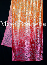 Maya Matazaro Hand Dyed Magenta Orange Camellia Shawl Wrap Scarf Burnout Velvet