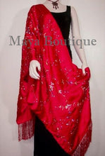 Huge Embroidered Silk Wrap Opera Shawl Scarf Red Multi Floral Maya Matazaro