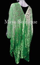 Maya Matazaro Green Ombre Camellia Burnout Velvet Caftan Kimono Jacket Hand Dyed