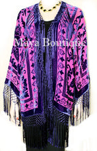 Fringe Jacket Kimono Duster Bolero Silk Burnout Velvet Pink Purple Short Maya