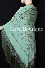 Flamenco Embroidered Silk Piano Shawl Wrap Tiffany Green Hand Dyed Maya Matazaro
