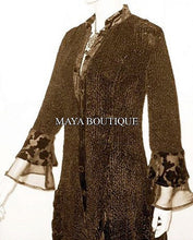Dress Coat Crinkle Silk Velvet Organza Ruffle Chocolate Medium Maya Matazaro