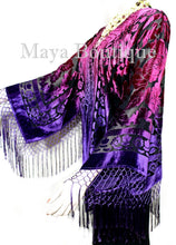 Art to Wear Burnout Velvet Kimono Jacket Hand Dyed Violet Magenta Maya Matazaro