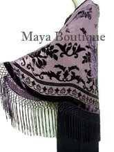 Eggplant Piano Shawl Scarf Burnout Velvet Square With Fringes Maya Matazaro