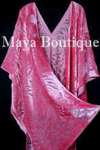 Maya Matazaro Coral Camellia Burnout Velvet Caftan Kimono Jacket USA Made