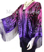 Art to Wear Burnout Velvet Kimono Jacket Hand Dyed Violet Magenta Maya Matazaro