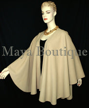 Taupe Cape Ruana Wrap Coat Cashmere Wool Blend by Maya Boutique Made in USA