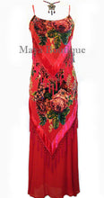 Dress Gown Red Silk Burnout Velvet Beaded Victorian Roses Maya Matazaro XL