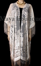 Ivory Kaftan Duster Fringe Jacket Kimono Opera Coat Burnout Velvet Maya Matazaro