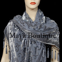 Gray Piano Shawl Scarf Wrap All Beaded Silk Burnout Velvet Maya Matazaro