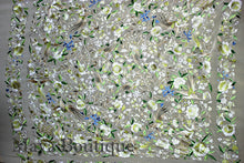 Flamenco Embroidered Silk Piano Shawl Wrap Pastels Flower Birds Greens 90" Maya