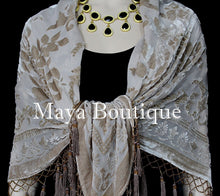 Beige Piano Shawl Scarf Wrap All Beaded Silk Burnout Velvet Maya Matazaro