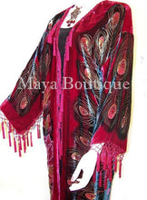 Red Beaded Peacock Duster Kimono Opera Coat Silk Velvet Maya Matazaro