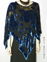 Silk Burnout Velvet Poncho Kimono Top Sapphire & Black No Fringe Maya Matazaro