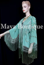 Embroidered Silk Fringe Jacket Kimono Tiffany Green Hand Dyed Maya Matazaro USA