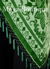 Green Piano Shawl Scarf Wrap All Beaded Silk Burnout Velvet Maya Matazaro