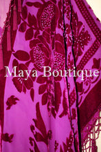 Maya Matazaro Fuchsia Beaded Silk Burnout Velvet Kimono Opera Coat Fringe Jacket