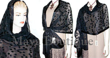 Silk Shawl Scarf Wrap Black Devore Satin Chiffon Maya Matazaro + Gift Box NWT