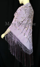 Flamenco Embroidered Silk Piano Shawl Wrap Lilac Multi Flower & Birds 84" Maya
