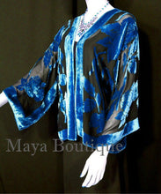 Silk Burnout Velvet Jacket Short Kimono Blue & Black No Fringe Maya Matazaro