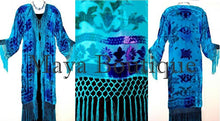 Silk Burnout Velvet Fringes Jacket Kimono Turquoise Blues Tye Dyed Maya Jackets