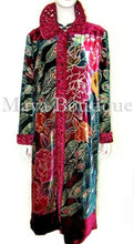 Opera Coat Duster Silk Velvet Red Multi PEACOCK Lined M / L Long Maya Matazaro
