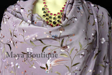 Flamenco Embroidered Silk Piano Shawl Wrap Lilac Multi Flower & Birds 84" Maya