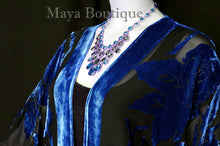 Silk Burnout Velvet Jacket Short Kimono Blue & Black No Fringe Maya Matazaro