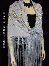 Salmon Rose Flamenco Embroidered Silk Piano Shawl Wrap Flower & Birds 84" Maya