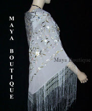 Salmon Rose Flamenco Embroidered Silk Piano Shawl Wrap Flower & Birds 84" Maya