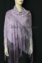 Flamenco Embroidered Silk Piano Shawl Wrap Lilac Multi Flower & Birds 84" Maya