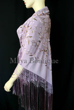 Flamenco Embroidered Silk Piano Shawl Wrap Lilac Multi Flower & Birds 84" Maya