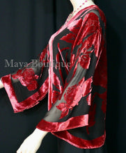 Poppy Red Silk Burnout Velvet Jacket Short Kimono Style No Fringe Maya Matazaro