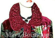 Silk Velvet Opera Coat Duster RED Multi Peacock Design Wearable Art Long 2X / 3X