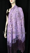 Flamenco Embroidered Silk Piano Shawl Wrap Lilac Multi Flower & Birds 84" Maya