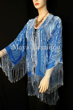 Maya Matazaro Sky Blue Silk Burnout Velvet Fringe Jacket Short Kimono
