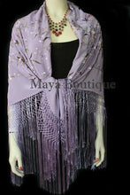 Flamenco Embroidered Silk Piano Shawl Wrap Lilac Multi Flower & Birds 84" Maya