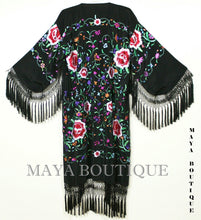 Embroidered Silk Fringe Jacket Flamenco Kimono BLACK & MULTI Maya Matazaro