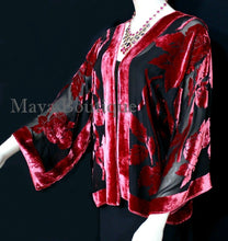 Poppy Red Silk Burnout Velvet Jacket Short Kimono Style No Fringe Maya Matazaro