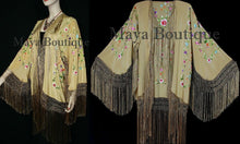 Gold Beige Silk Embroidered Fringe Jacket Flamenco Kimono Multi Maya Matazaro