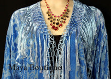Maya Matazaro Sky Blue Silk Burnout Velvet Fringe Jacket Short Kimono