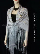 Salmon Rose Flamenco Embroidered Silk Piano Shawl Wrap Flower & Birds 84" Maya