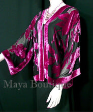 Silk Burnout Velvet Jacket Short Kimono  Raspberry Black No Fringe Maya Matazaro